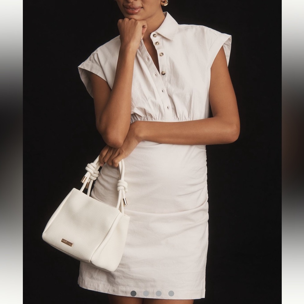 Anthropologie Collared Linen white Ruched Mini Dress size XS